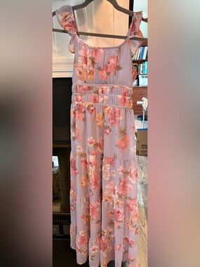 Xtraordinary Lilac Floral Ruffle-Shoulder Girls Formal Dress